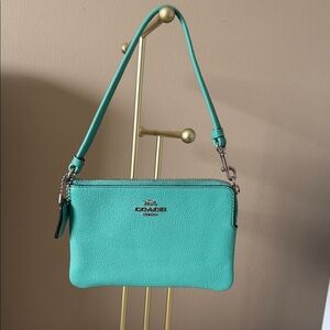 Coach Pebbled Leather Mini Wristlet in Teal